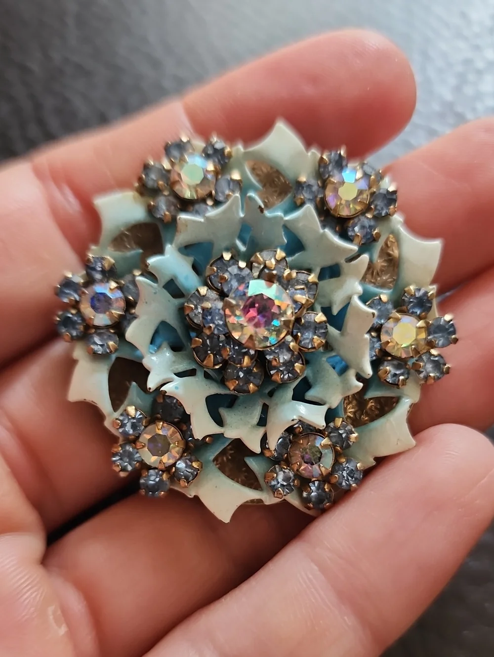 Vintage Style Aqua Crystal Flower Clip-On Earrings